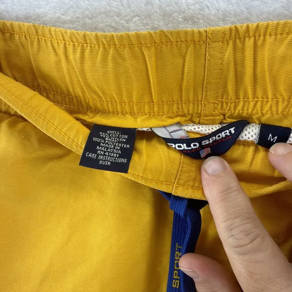 VTG Polo Sport Swim Trunks Med Yellow Ralph Lauren P Wing Lined Cargo Shorts 90s